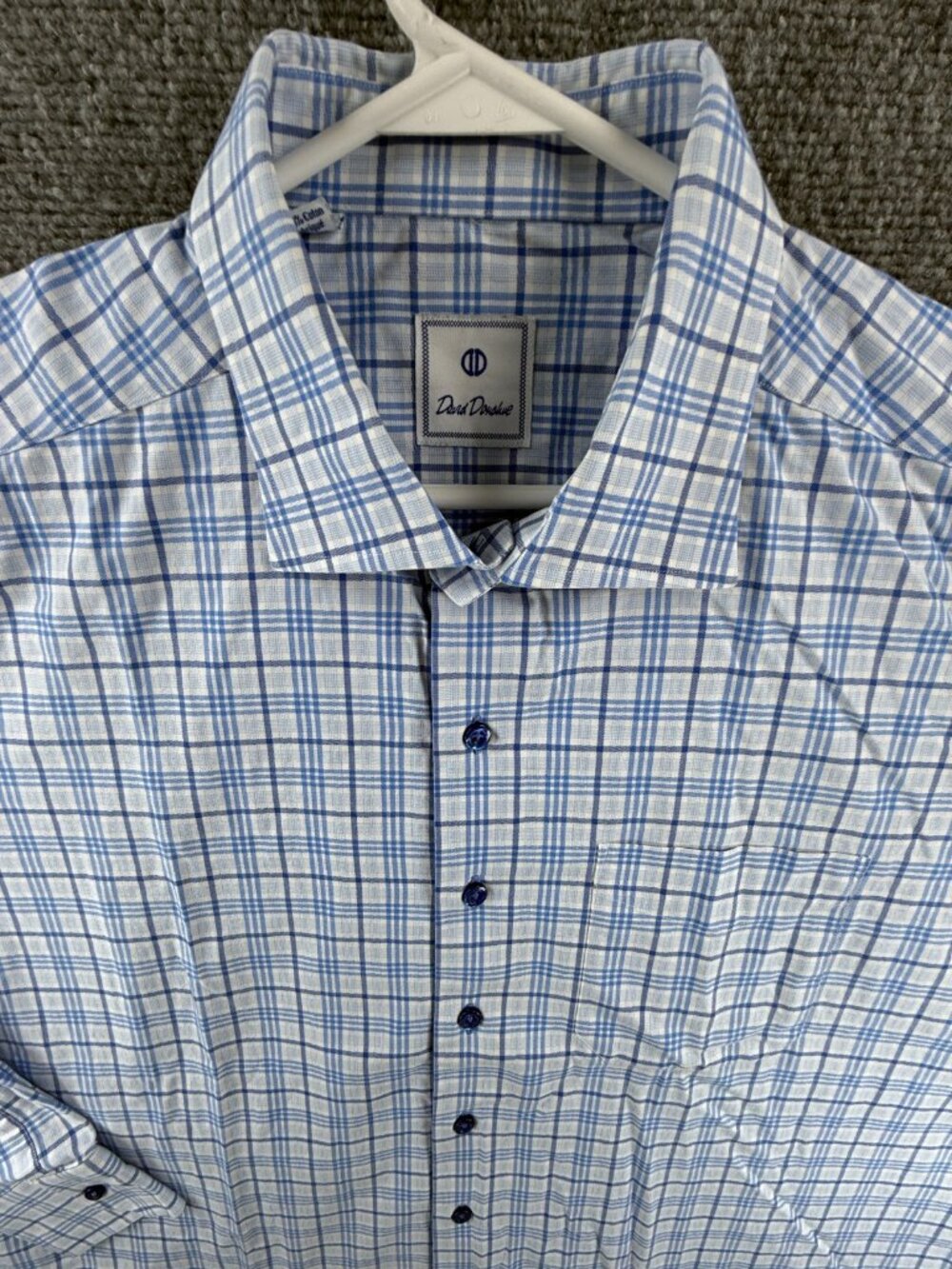 David Donahue Cotton 2XL Check Blue Shirt Long Sleeve Pocket Men Button Up Adult